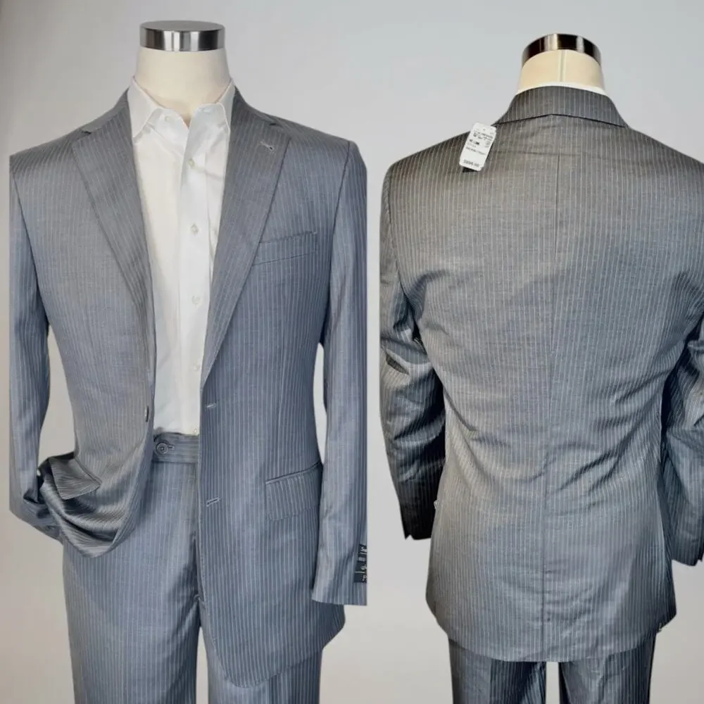 New Jos A Bank Signature Gold 40-42L 33x30 Tailored Fit Gray Pinstripe Note